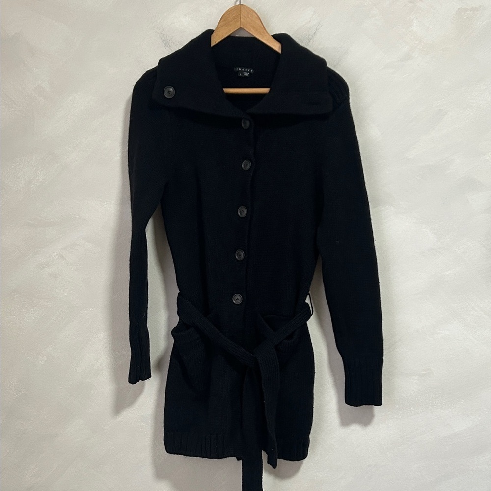 Theory button collar wrap long cardigan, merino cashmere and mohair blend